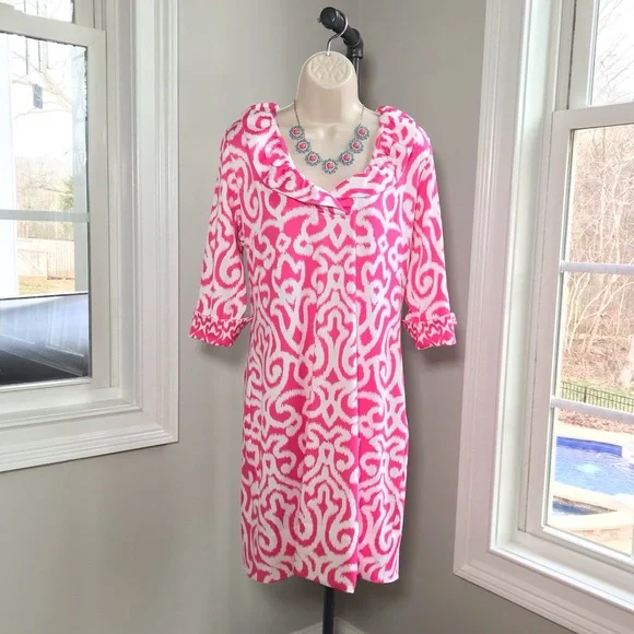 Gretchen Scott Jersey Ruffneck Dress Arabesque | Pink/White